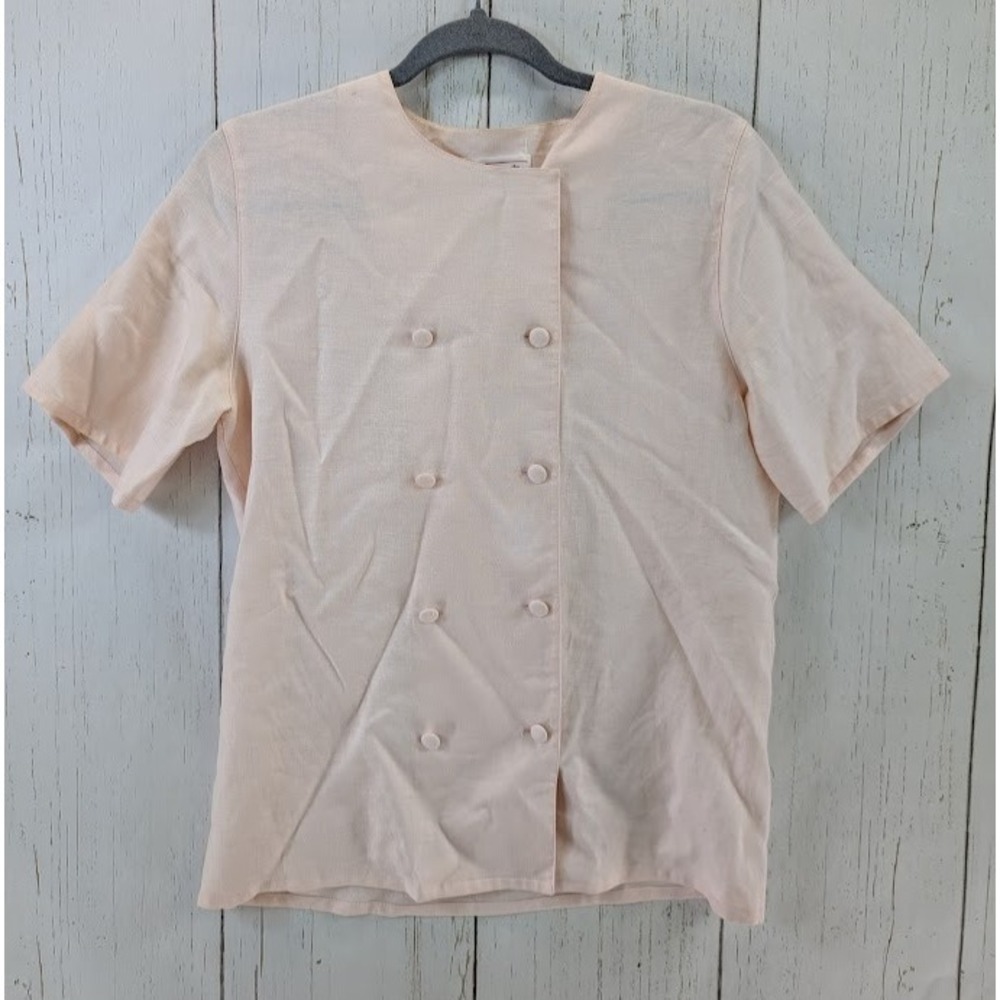 Talbots Size 8 Light Pink Peachy 100%‎ Linen Short Sleeve Button Blouse